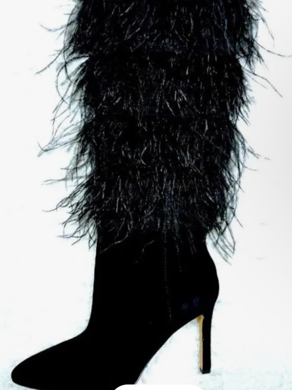 Gianni Bini Black Feather Trim Stiletto Boots